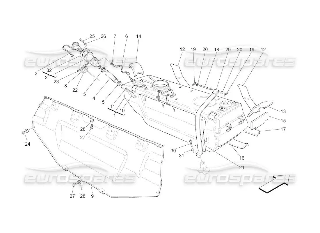maserati qtp. (2011) 4.2 auto diagrama de piezas del tanque de combustible