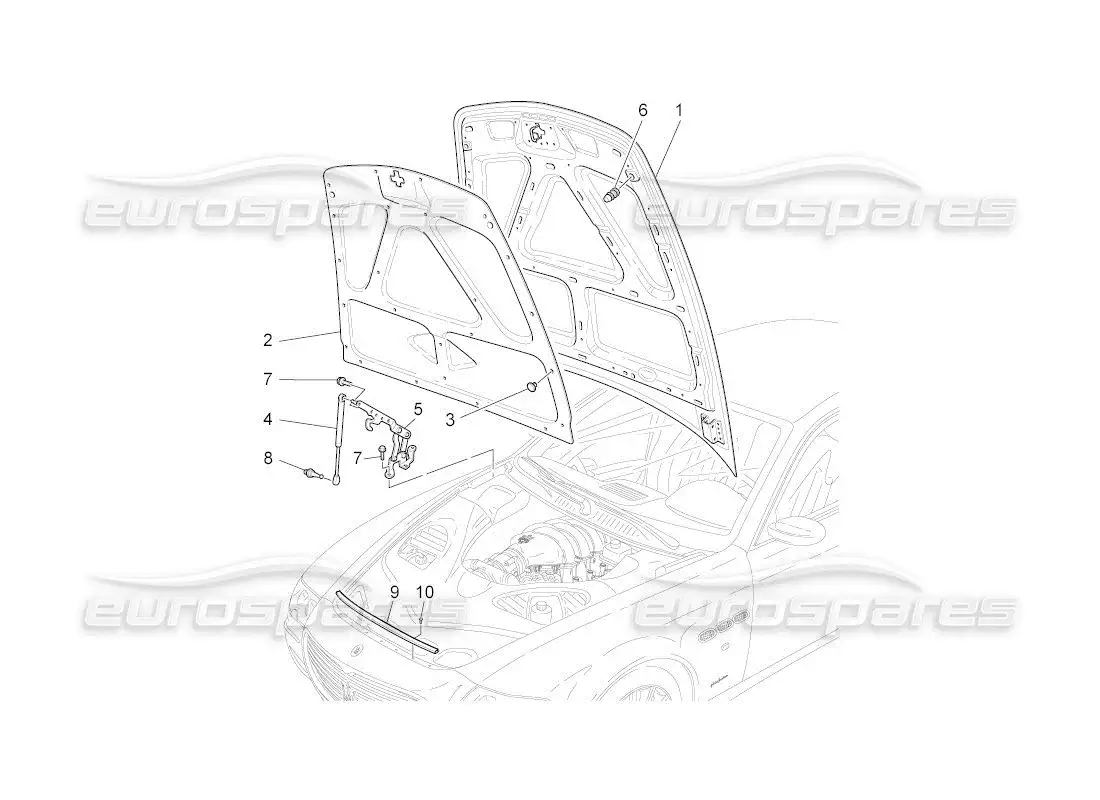 maserati qtp. (2011) 4.2 auto diagrama de piezas de la tapa frontal