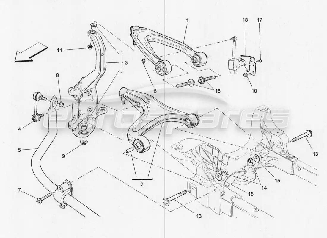maserati qtp. v8 3.8 530bhp 2014 auto diagrama de piezas de la suspensión delantera