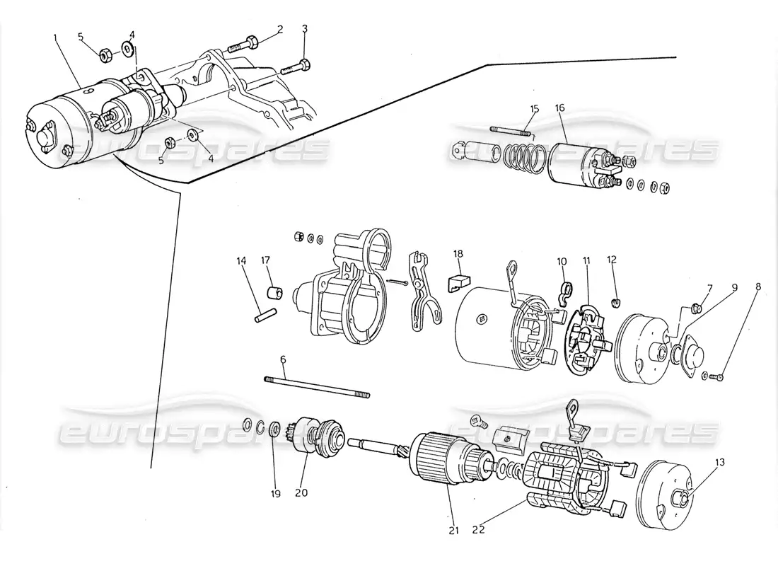 maserati 228 diagrama de piezas del motor de arranque marelli