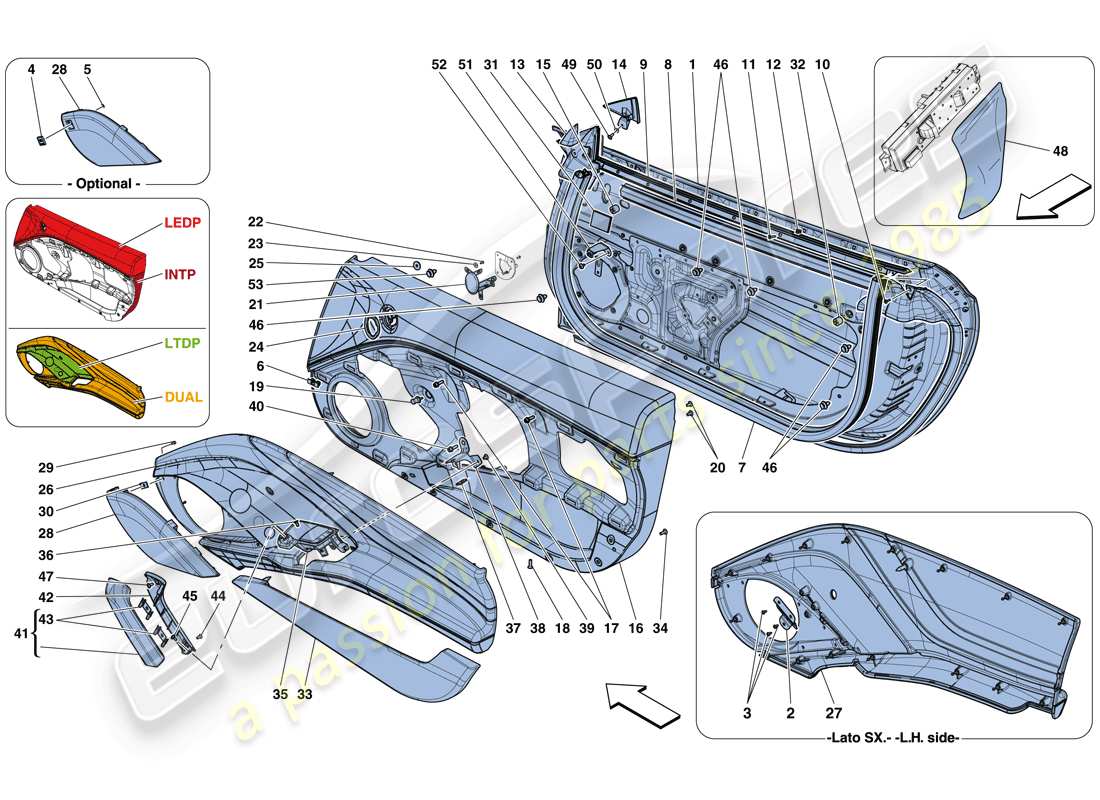 ferrari california t (rhd) puertas - subestructura y acabados diagrama de piezas