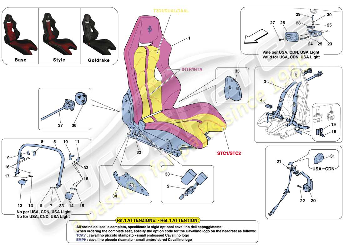 ferrari 458 speciale (europe) asiento de carreras y barra antivuelco diagrama de piezas
