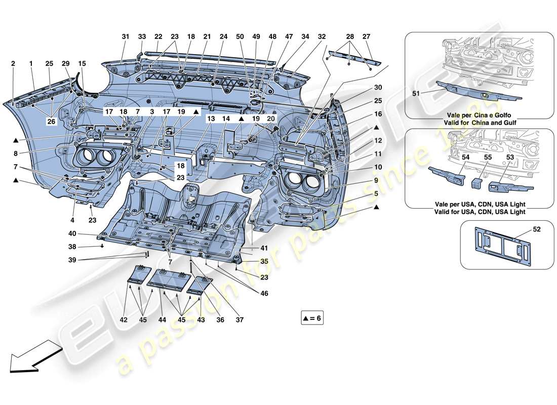 ferrari f12 tdf (rhd) diagrama de piezas del parachoques trasero
