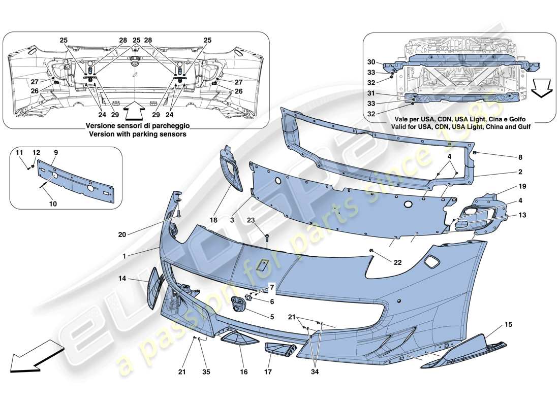 ferrari f12 tdf (rhd) diagrama de piezas del parachoques delantero