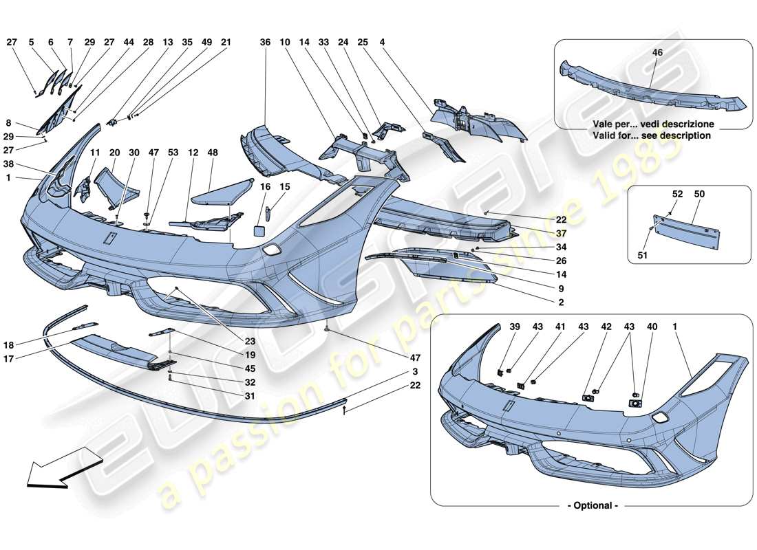 ferrari 458 speciale (rhd) diagrama de piezas del parachoques delantero