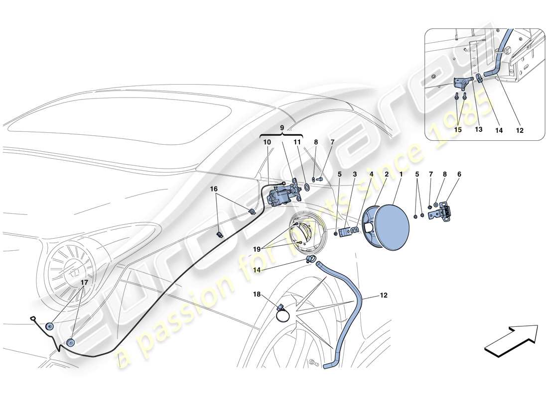 ferrari california t (rhd) tapa de llenado de combustible y controles diagrama de piezas