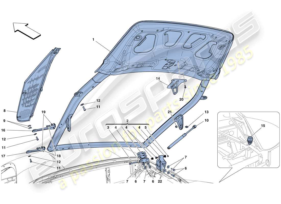 ferrari 458 italia (usa) diagrama de piezas de la tapa del compartimiento del motor