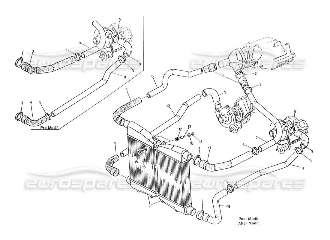 maserati karif 2.8 intercambiador de calor - tuberías diagrama de piezas