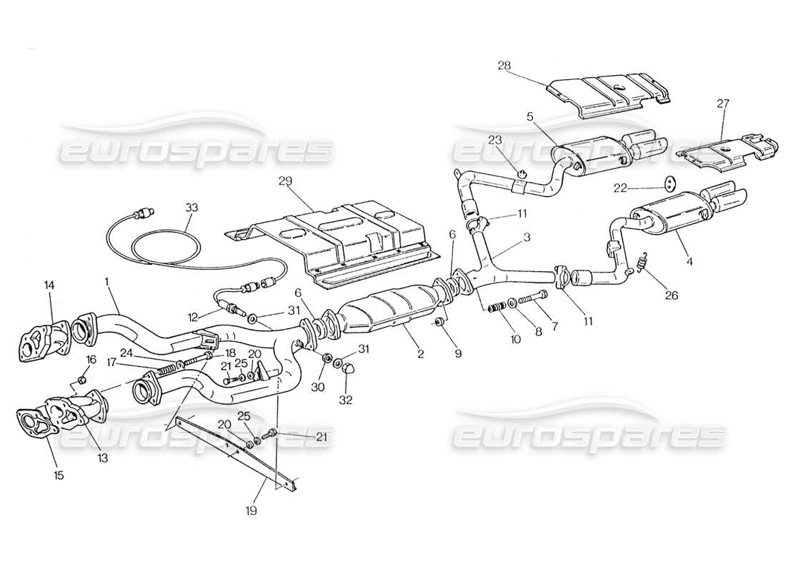 maserati karif 2.8 diagrama de piezas del sistema de escape con catalizadores
