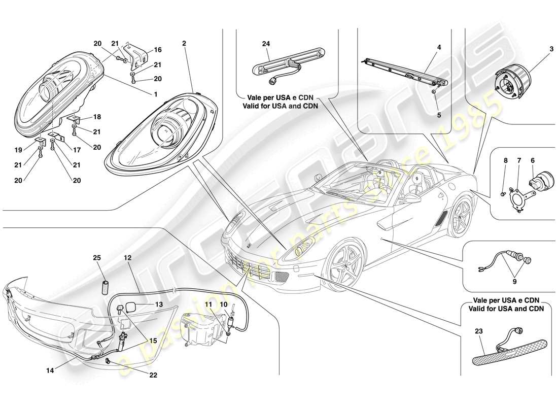 ferrari 599 sa aperta (rhd) faros y luces traseras diagrama de piezas