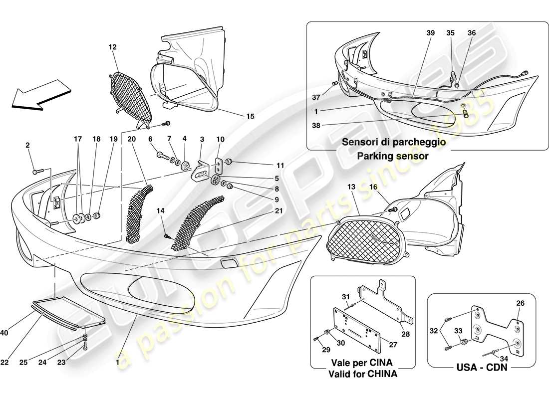 ferrari f430 coupe (usa) parachoques delantero diagrama de piezas