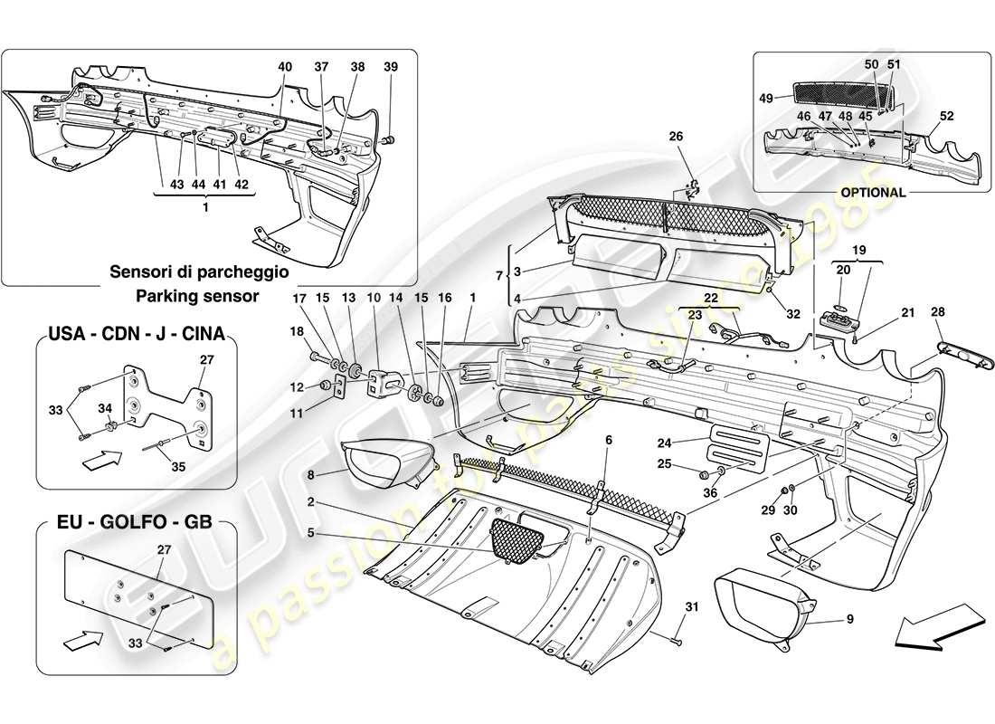 ferrari f430 coupe (usa) diagrama de piezas del parachoques trasero