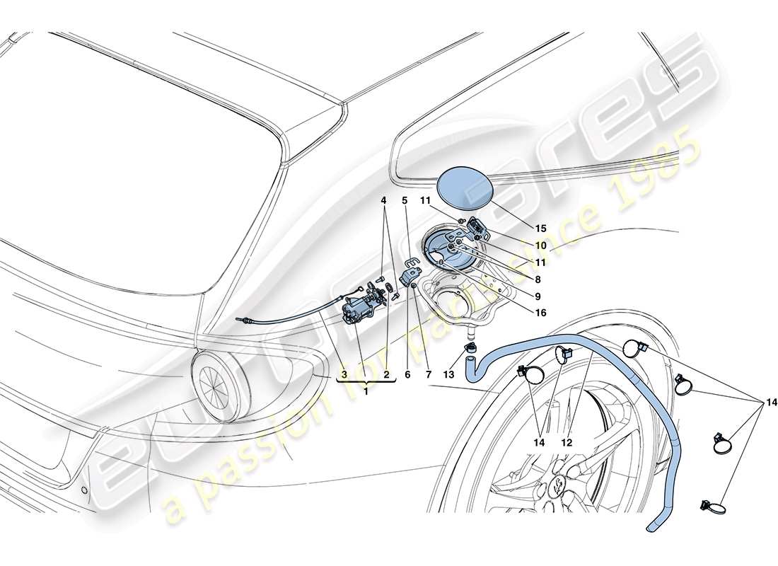 ferrari ff (rhd) tapa de llenado de combustible y controles diagrama de piezas