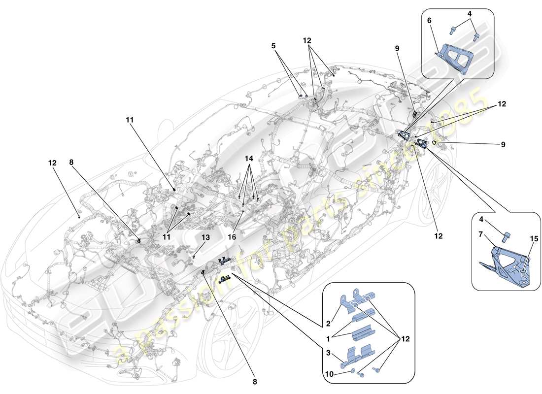 ferrari ff (europe) fijaciones varias para el sistema eléctrico diagrama de piezas