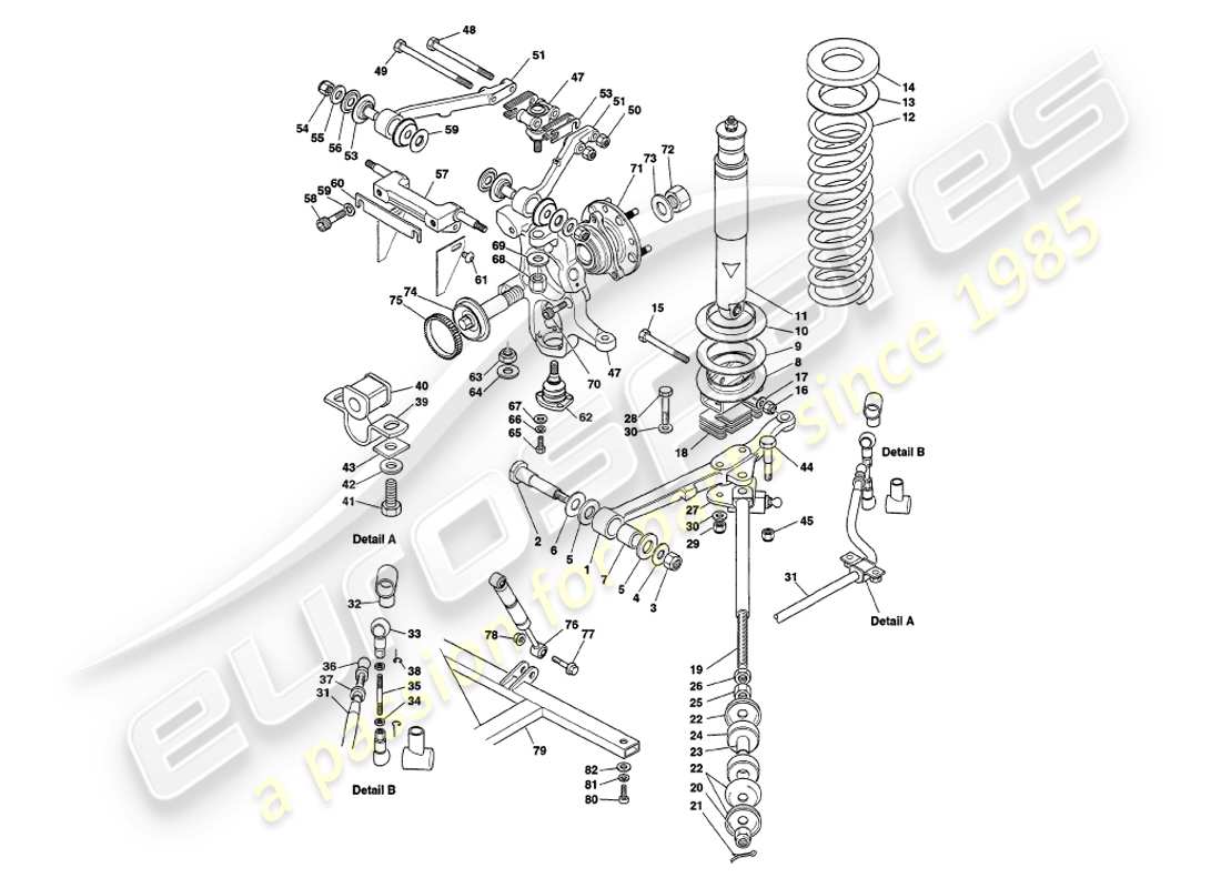 aston martin v8 volante (2000) suspensión delantera diagrama de piezas