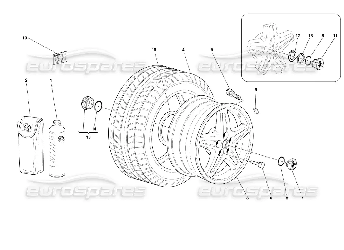 ferrari 355 (2.7 motronic) ruedas diagrama de piezas