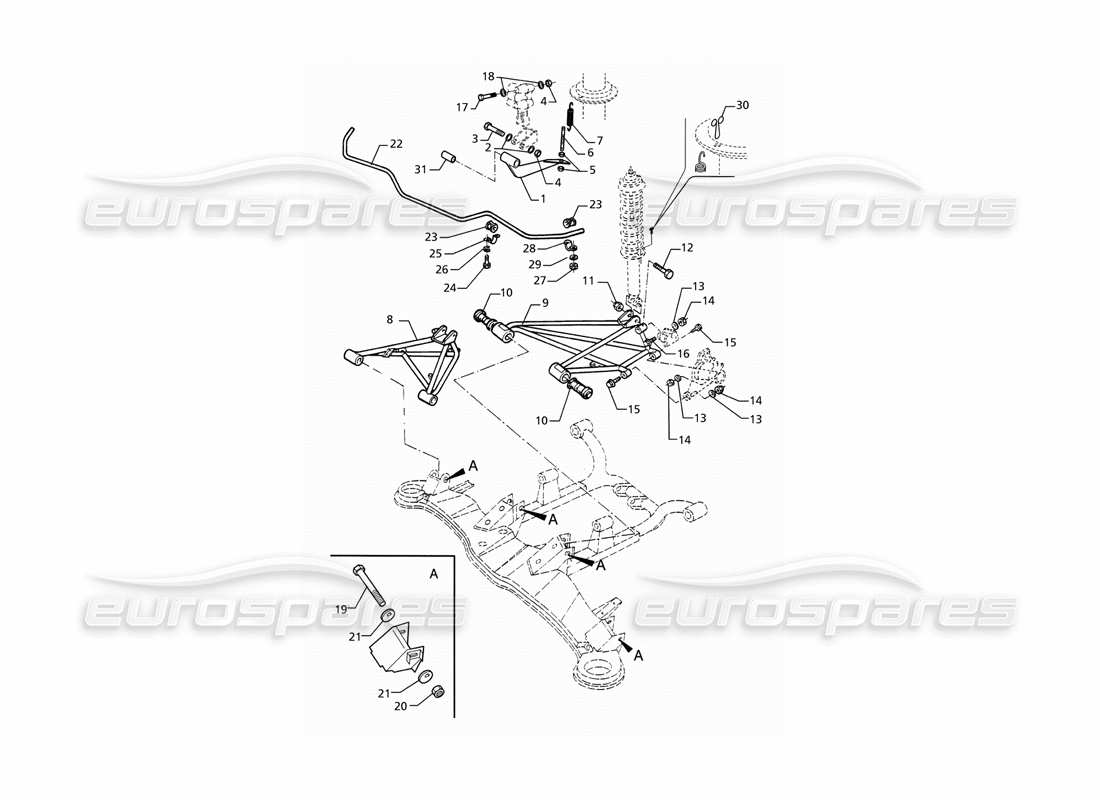 maserati ghibli 2.8 gt (variante) diagrama de piezas de la suspensión trasera y la barra estabilizadora