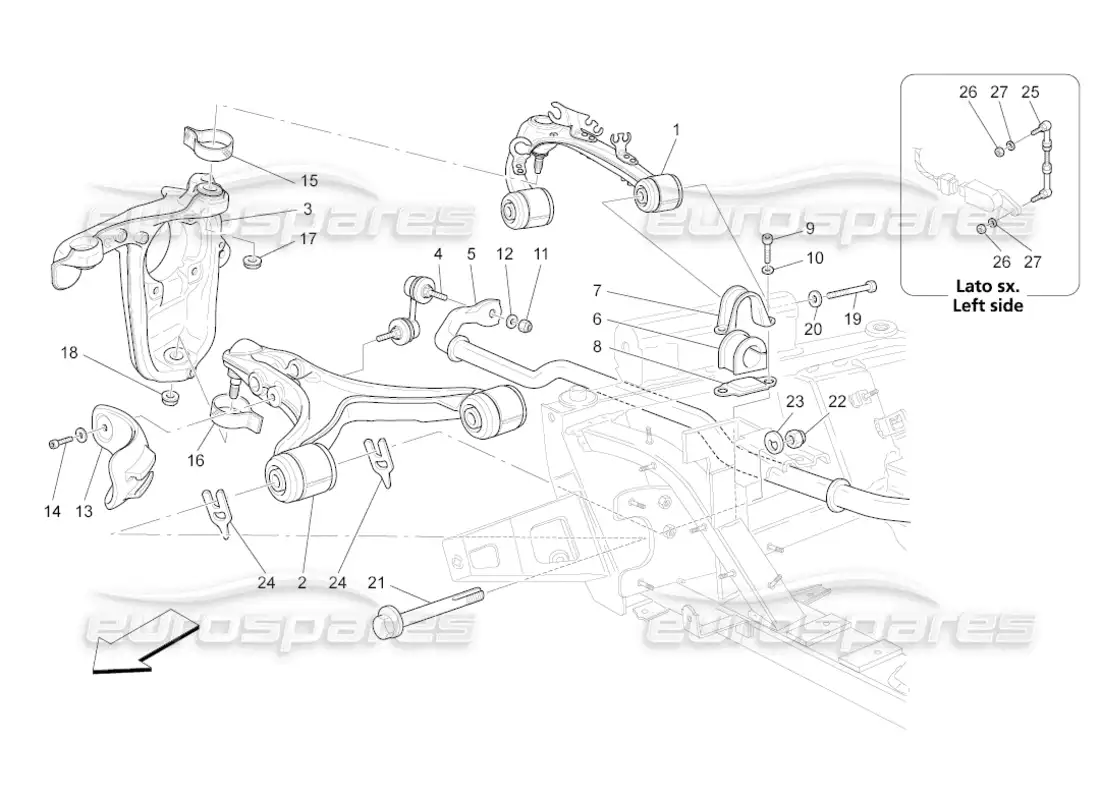 maserati grancabrio (2010) 4.7 suspensión delantera diagrama de piezas