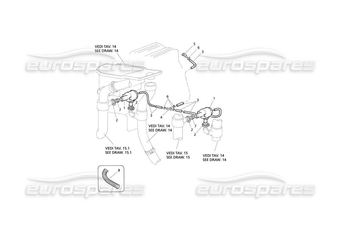 maserati qtp v8 evoluzione sistema de válvula pop-off diagrama de piezas