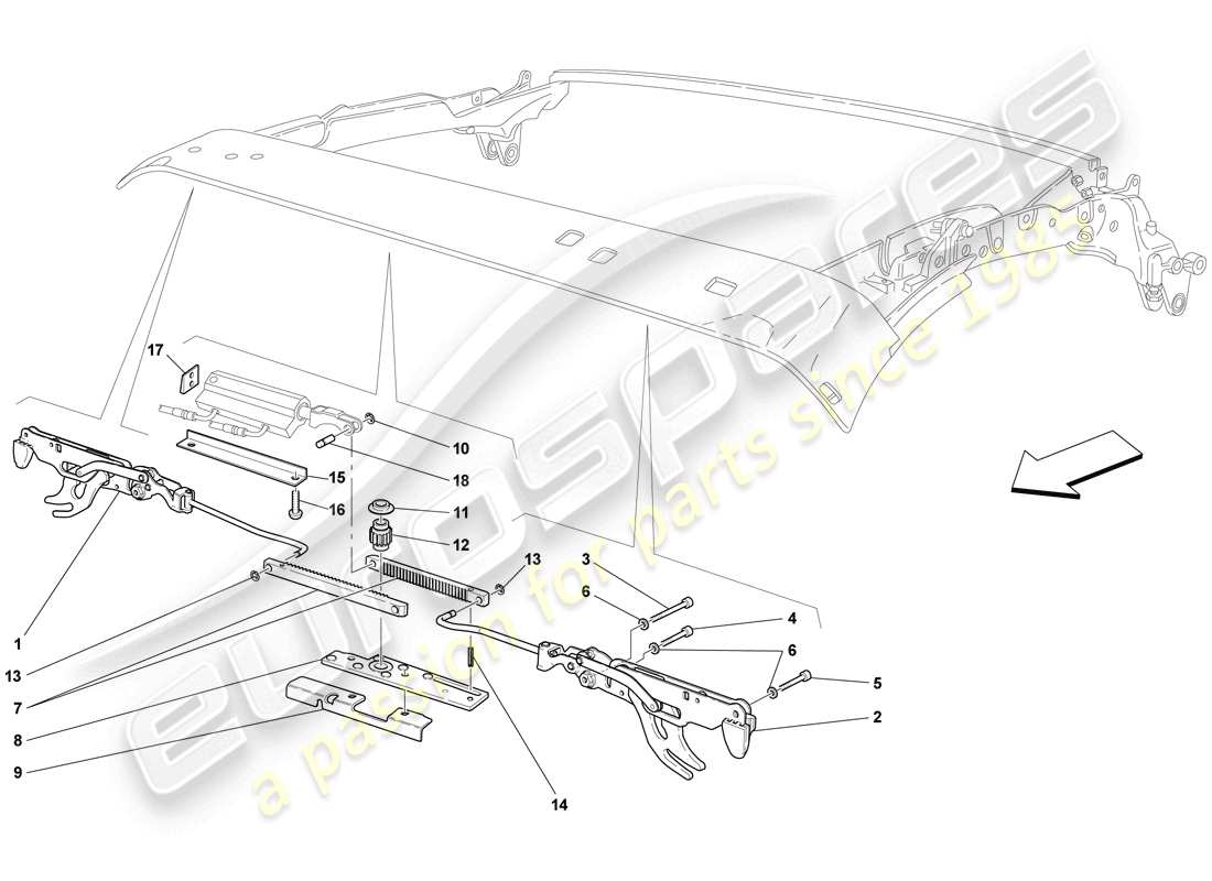 ferrari f430 scuderia spider 16m (usa) diagrama de piezas del cierre del techo delantero