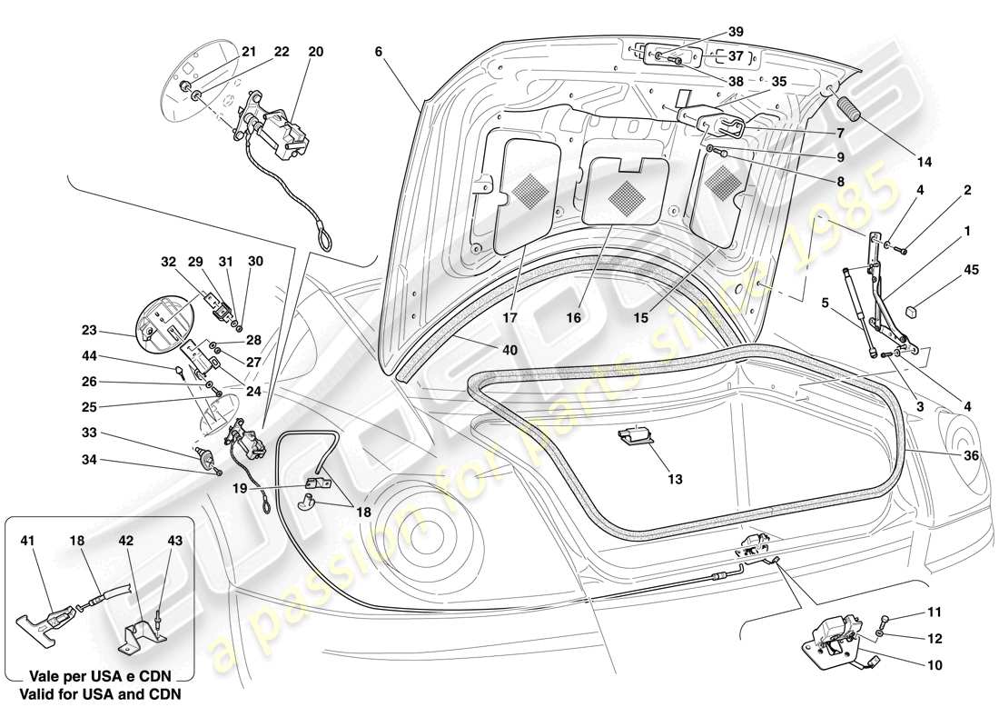 ferrari 599 gto (rhd) tapa del maletero y tapa del llenado de combustible diagrama de piezas