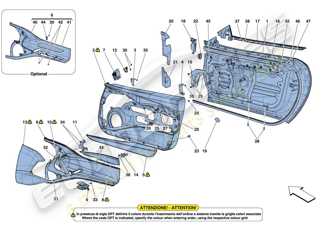 ferrari 812 superfast (europe) puertas - subestructura y acabados diagrama de piezas