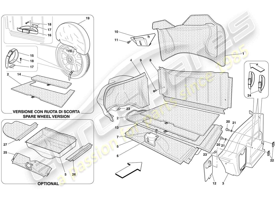 ferrari 599 gtb fiorano (usa) diagrama de piezas del guarnecido del compartimento de equipaje