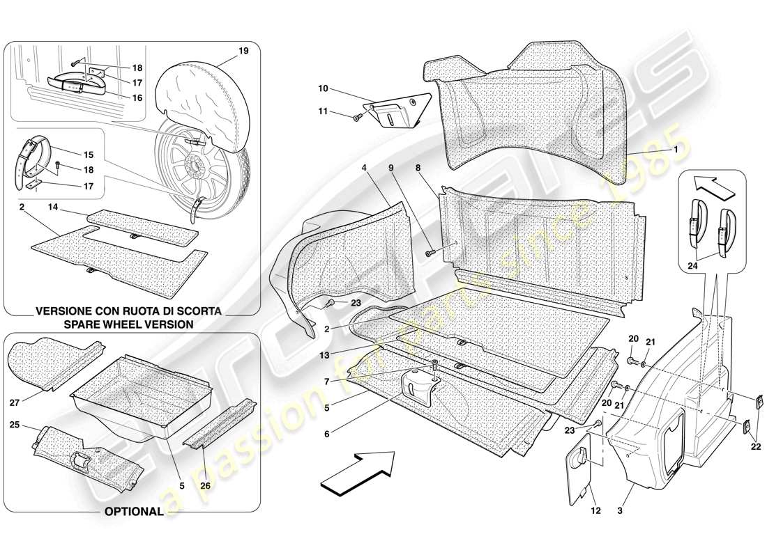 ferrari 599 gtb fiorano (europe) diagrama de piezas del guarnecido del compartimento de equipaje