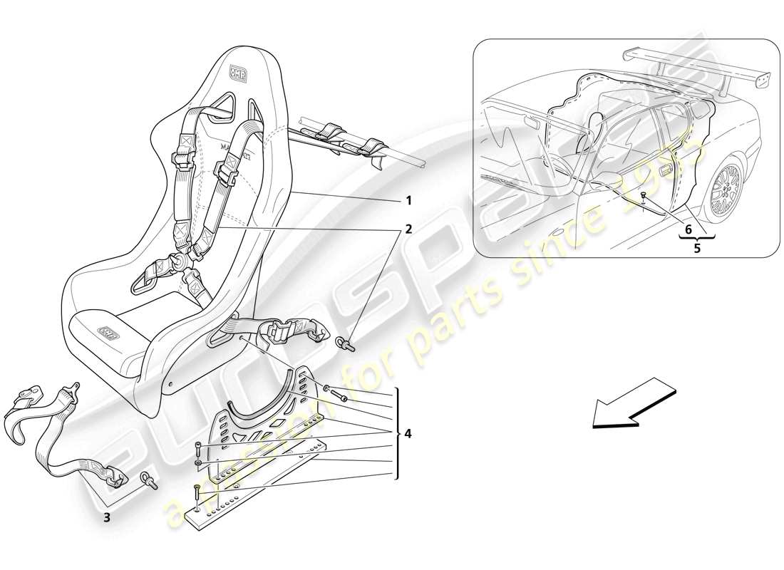 maserati trofeo asiento delantero, cinturones y cubierta trasera diagrama de piezas