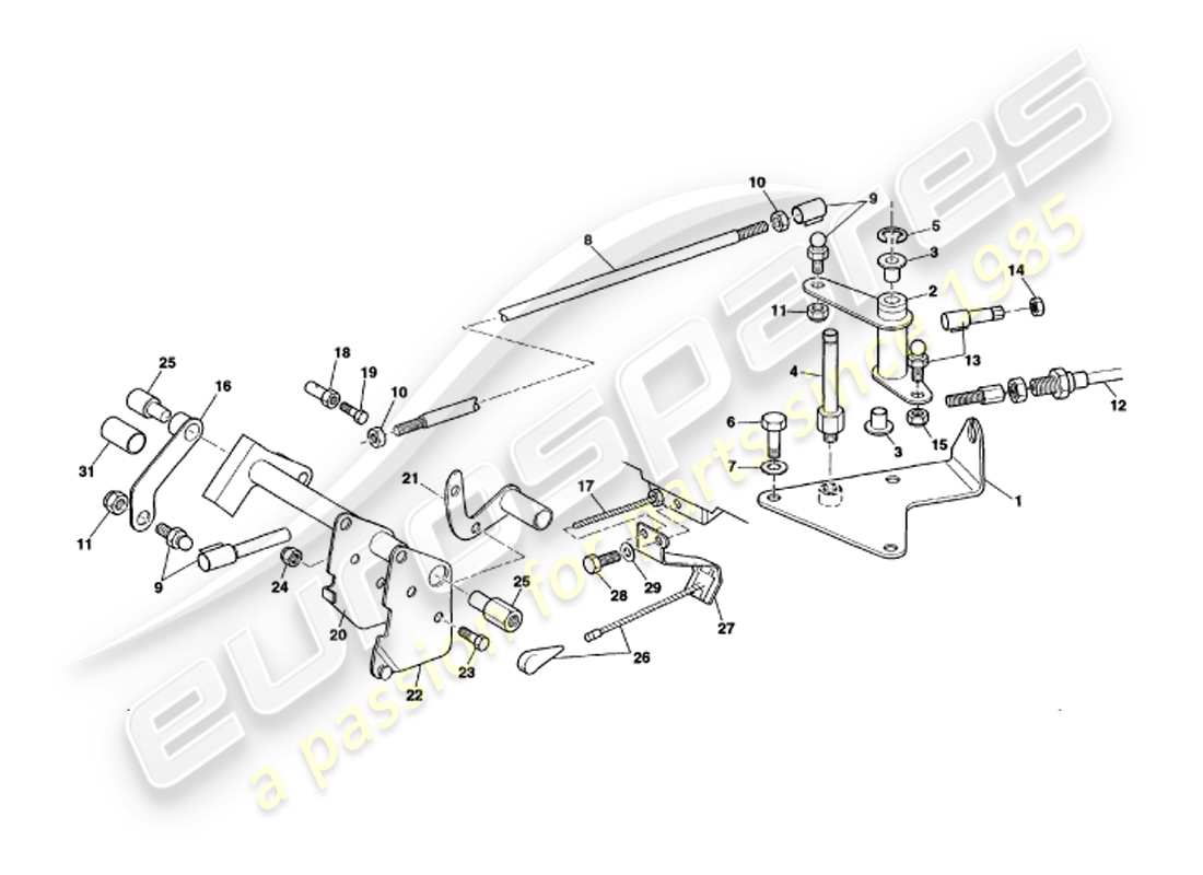 aston martin v8 volante (1999) diagrama de piezas de controles y varillaje del acelerador