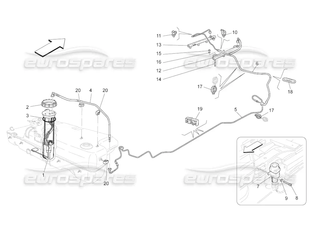 maserati grancabrio (2011) 4.7 bombas de combustible y líneas de conexión diagrama de piezas