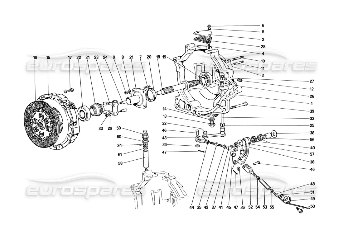 ferrari 328 (1985) embrague y controles diagrama de piezas