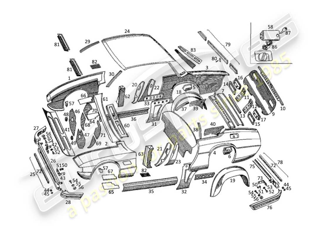 maserati kyalami carrocería diagrama de piezas