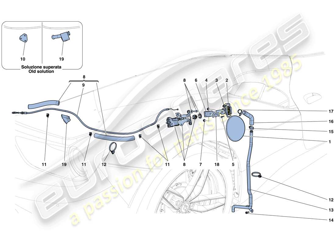 ferrari 488 spider (europe) tapa de llenado de combustible y controles diagrama de piezas