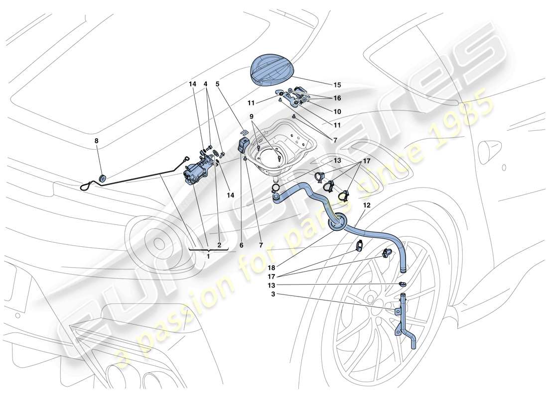 ferrari f12 tdf (usa) tapa de llenado de combustible y controles diagrama de piezas