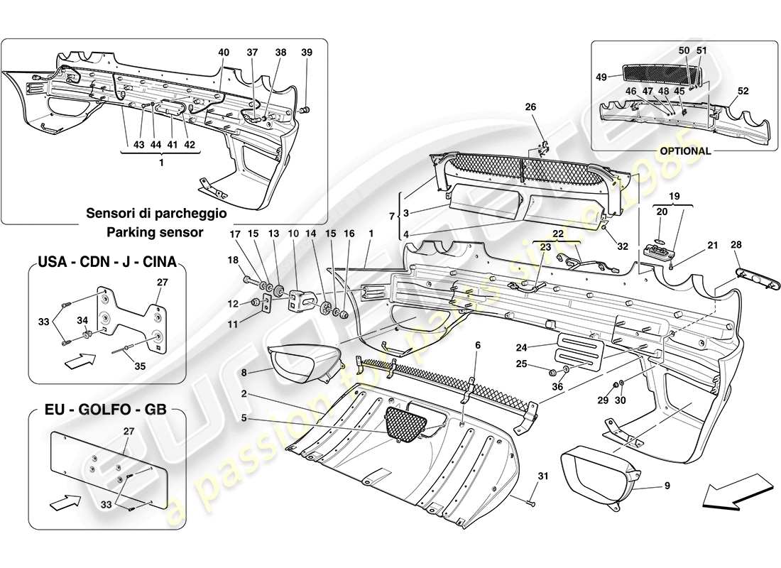 ferrari f430 coupe (rhd) parachoques trasero diagrama de piezas