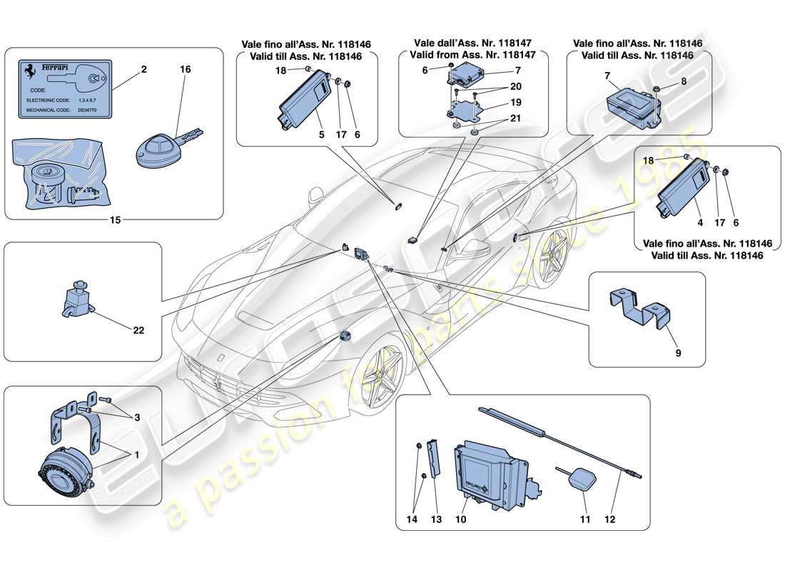 ferrari f12 berlinetta (usa) sistema anti-robo diagrama de piezas