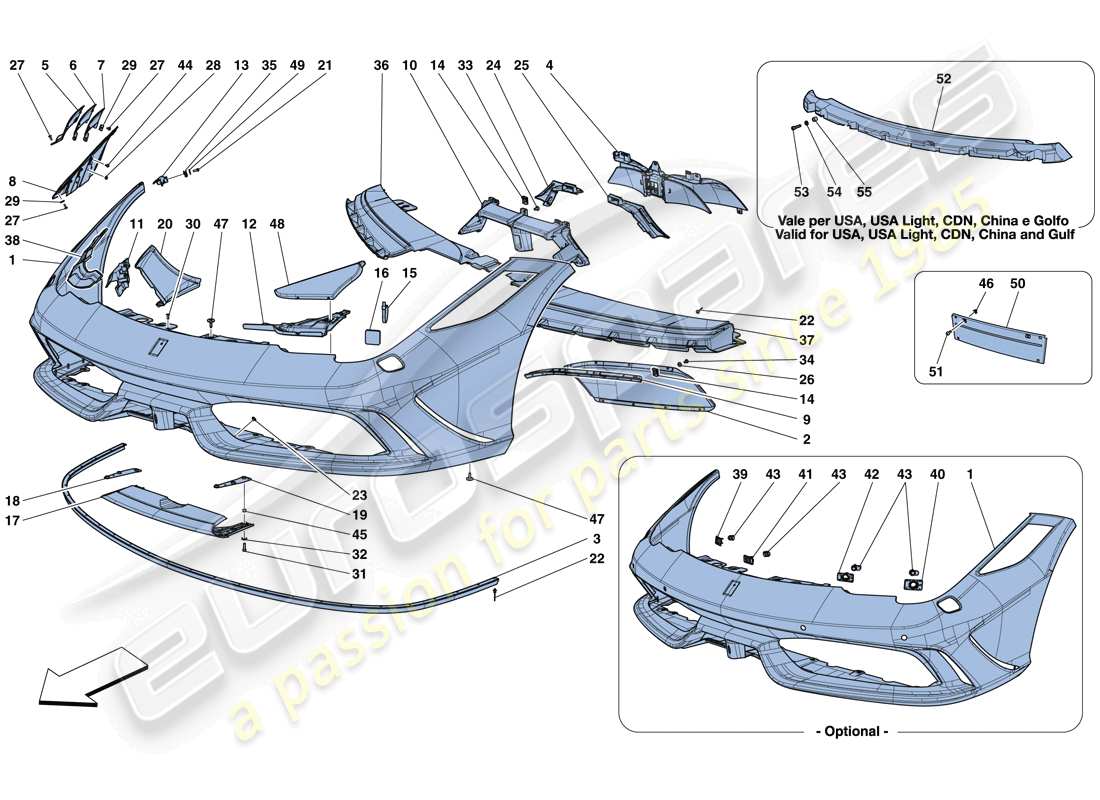 ferrari 458 speciale aperta (usa) diagrama de piezas del parachoques delantero