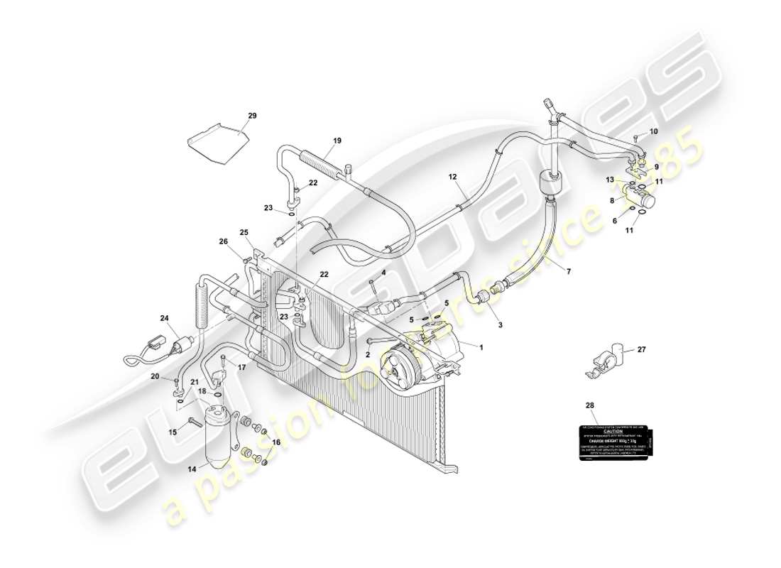 aston martin db7 vantage (1999) diagrama de piezas de instalación del compartimento del motor