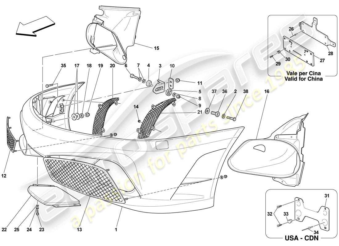ferrari f430 scuderia spider 16m (usa) diagrama de piezas del parachoques delantero