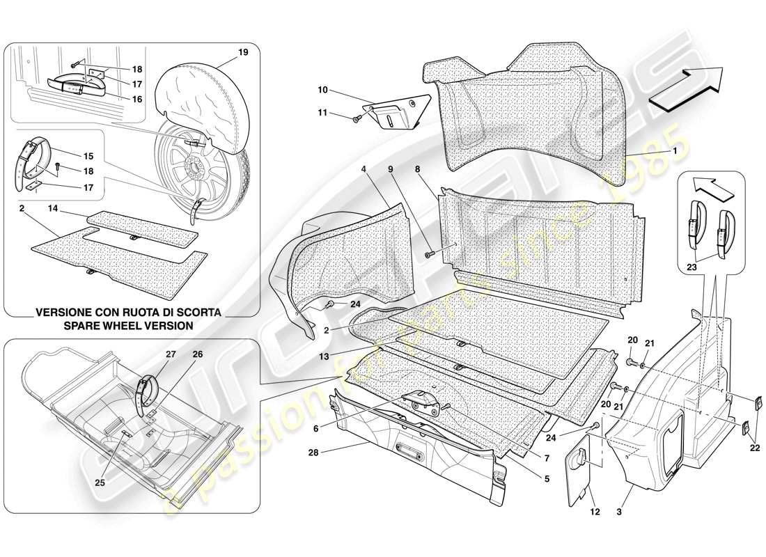 ferrari 599 gto (europe) diagrama de piezas del guarnecido del compartimento de equipaje
