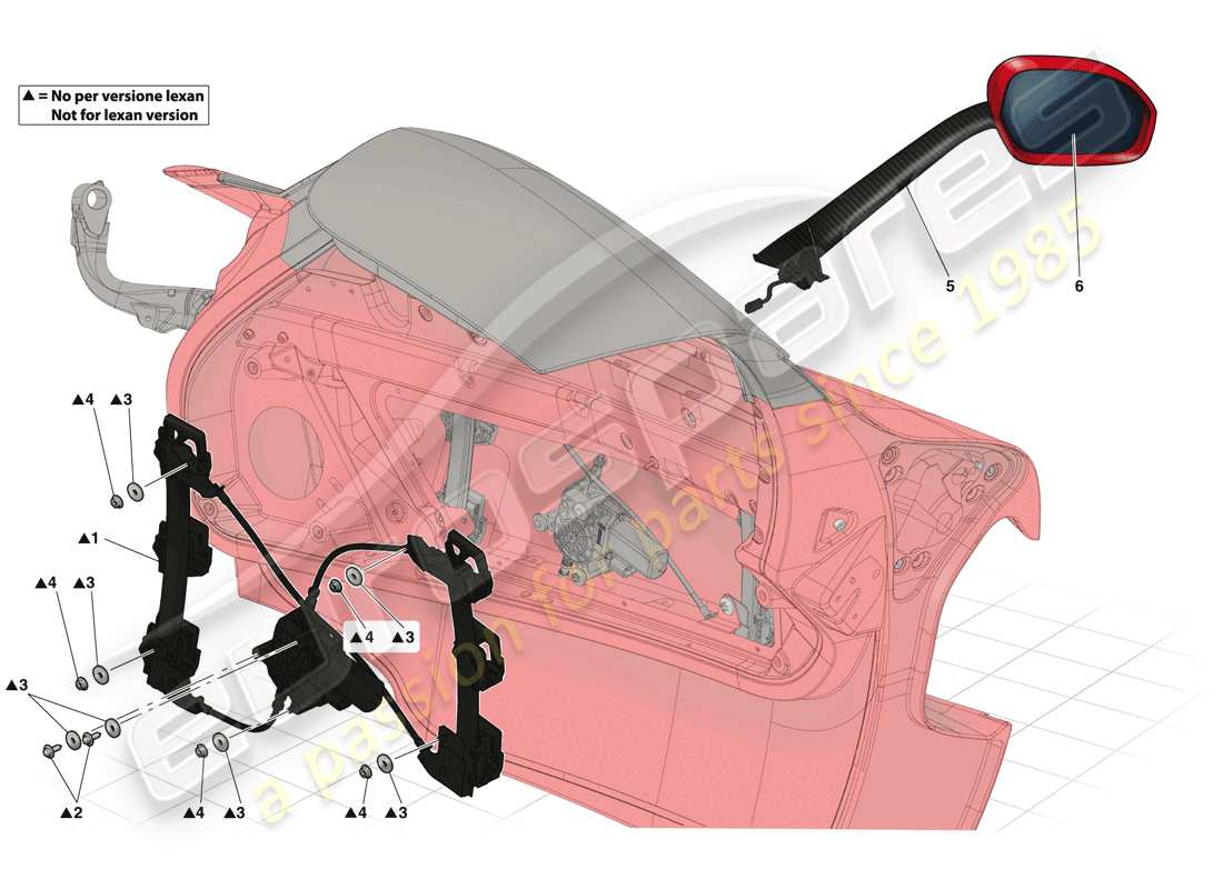 ferrari laferrari (usa) puertas - ventana eléctrica y espejo retrovisor diagrama de piezas