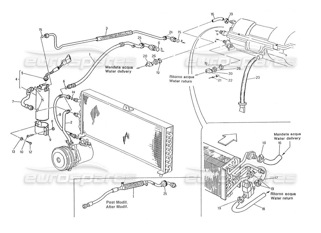 maserati karif 2.8 diagrama de piezas del sistema de aire acondicionado dirección izquierda (después de la modificación)