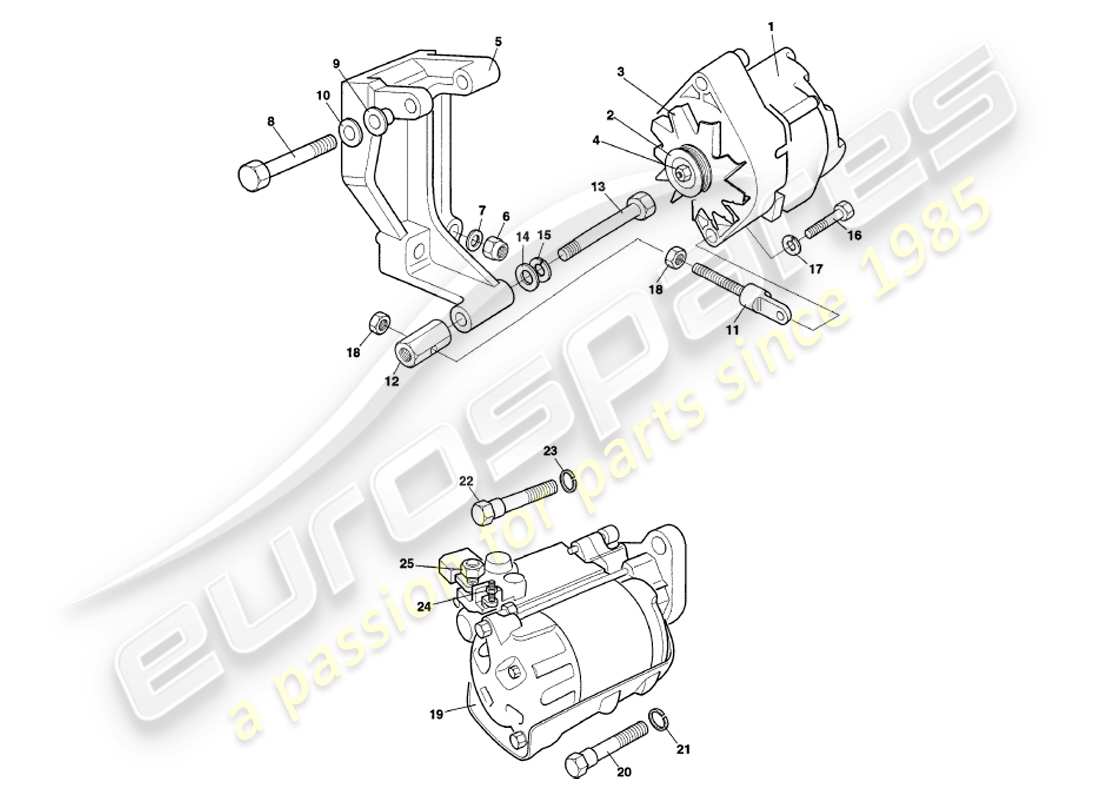 aston martin v8 volante (2000) diagrama de piezas del generador, motor de arranque y bomba de aire
