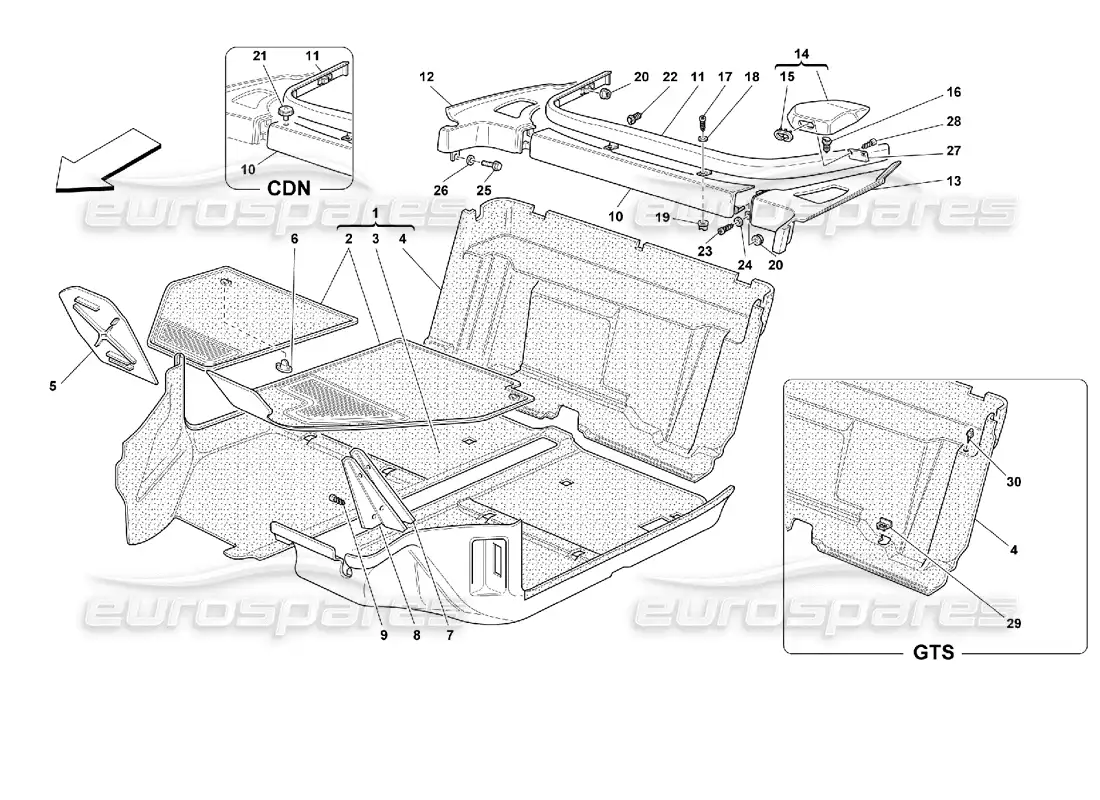 ferrari 355 (2.7 motronic) alfombras del habitáculo diagrama de piezas