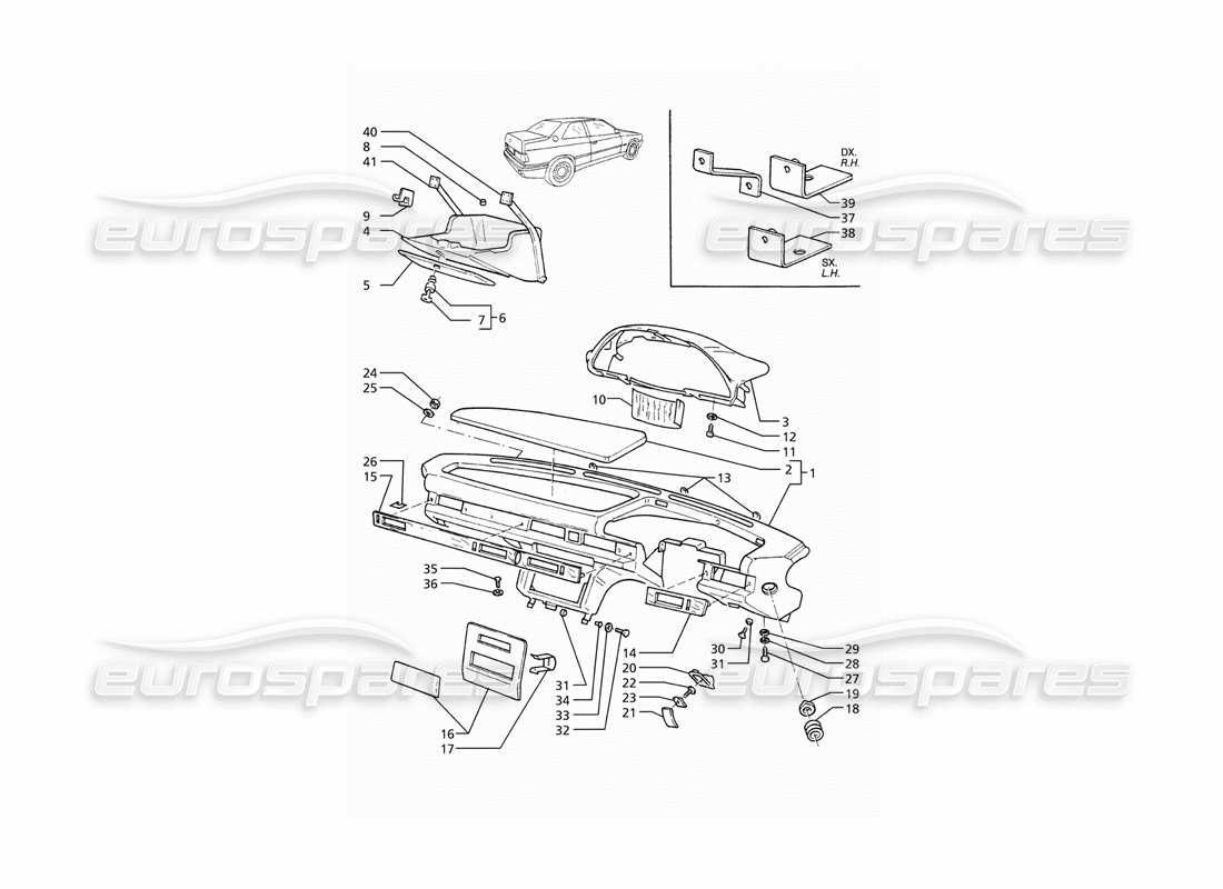 maserati ghibli 2.8 (abs) diagrama de piezas del panel de instrumentos (transmisión derecha)
