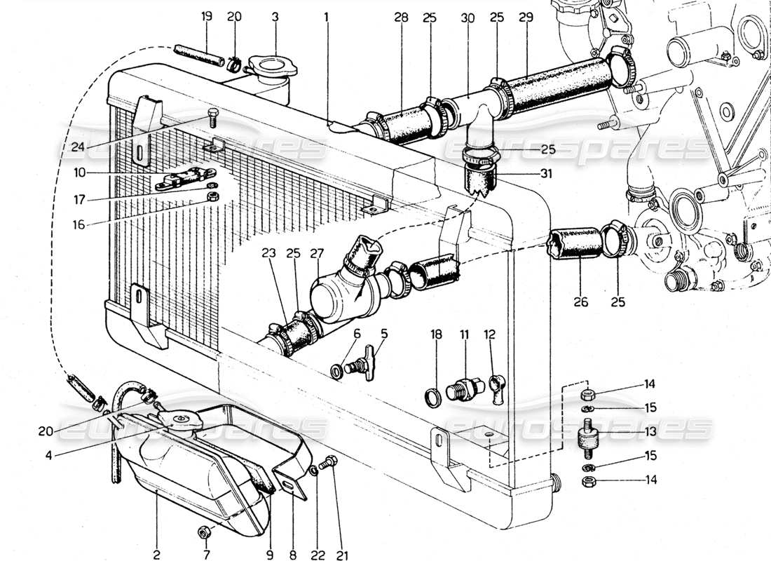 ferrari 365 gtc4 (mechanical) circuito de agua - revisión diagrama de piezas