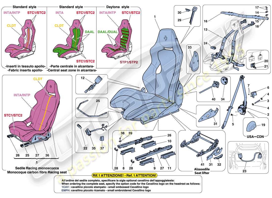 ferrari f12 tdf (usa) asiento de carreras diagrama de piezas