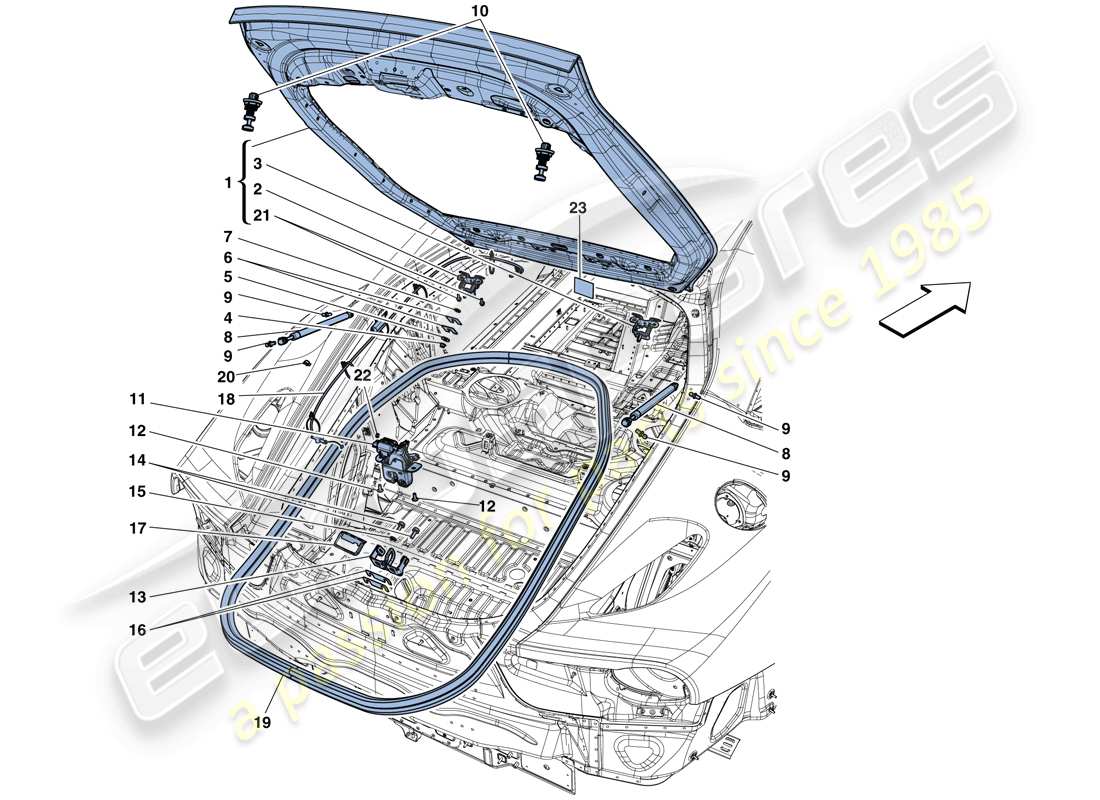 ferrari f12 tdf (usa) tapa trasera y mecanismo de apertura diagrama de piezas