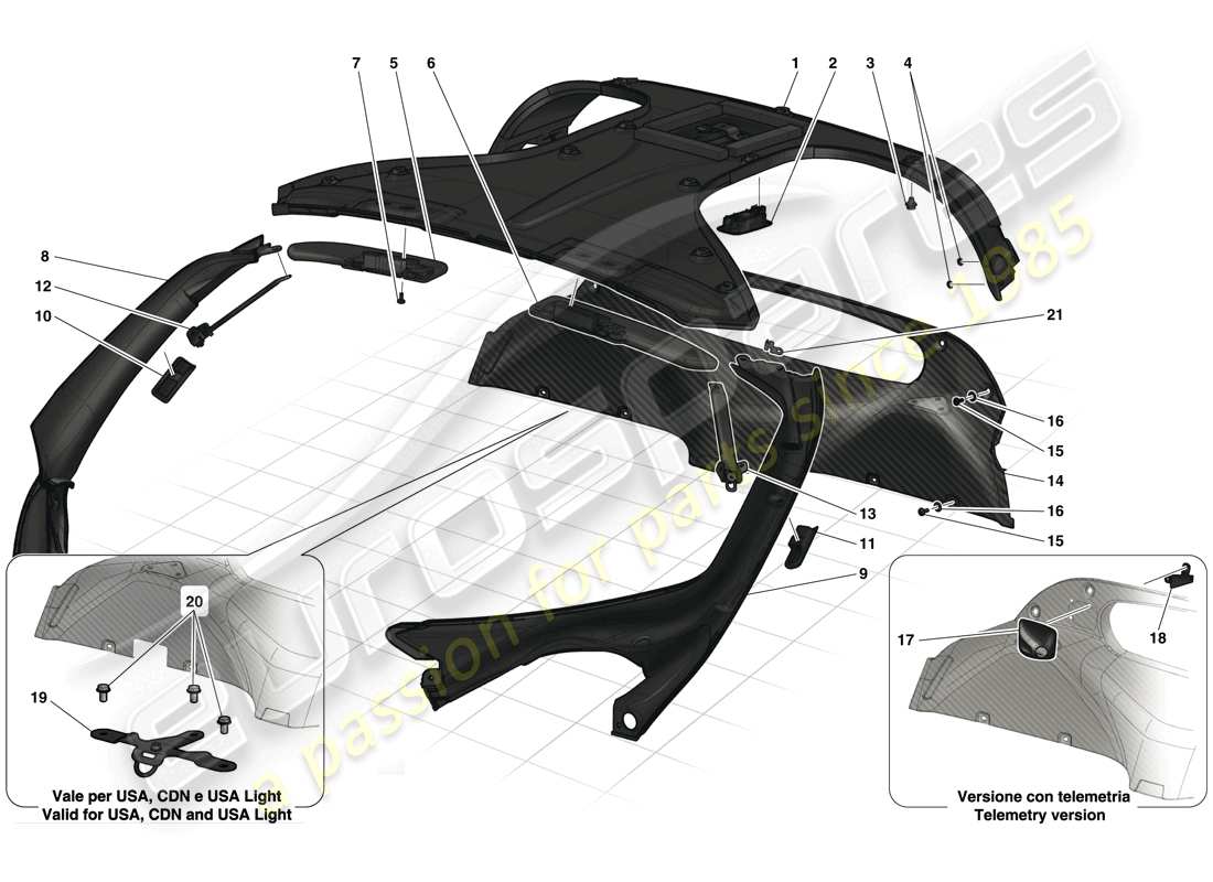 ferrari laferrari (europe) molduras del techo y accesorios diagrama de piezas